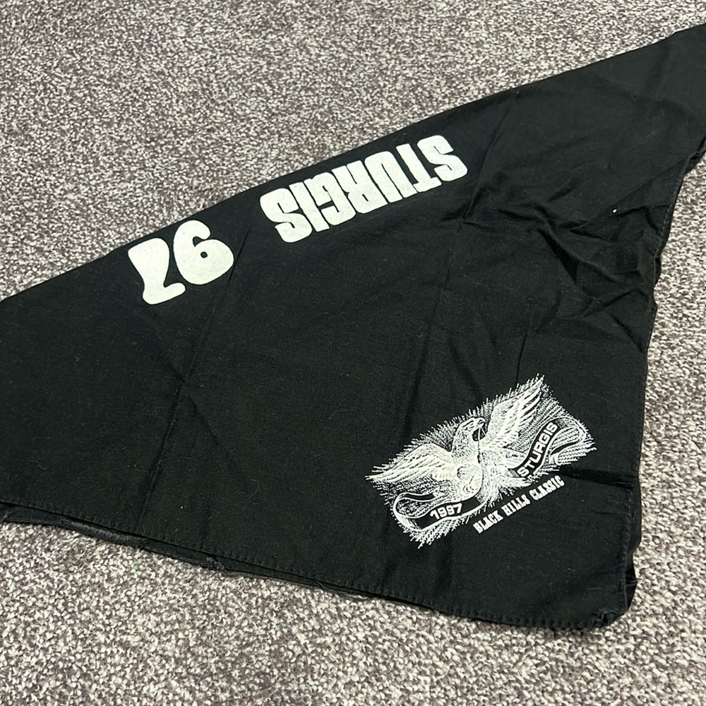 Vtg Sturgis Bandana Motorcycle Rally Handkerchief White & Black Harley-Davidson